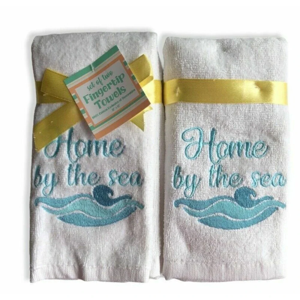 Nantucket Fingertip Towels Set of 2 Wave Home by the Sea Embroidered Beach